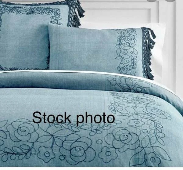 Funda nórdica Pottery Barn Teen Twin azul Lennon & Maisy borlada borla nueva Foto 2 de 4