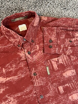 Columbia Men River Lodge Long Sleeve Deer Graphic Print Shirt M Red