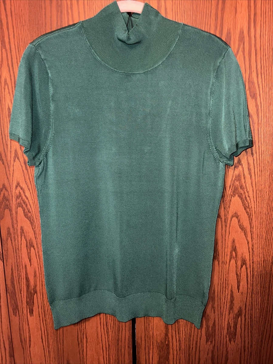 Talbots Mock Turtleneck Short Sleeved Sweater Emerald Green XL NWT