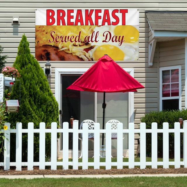 Vinyl Banner Sign Breakfast Served Day Restaurant Cafe Style U Outdoor