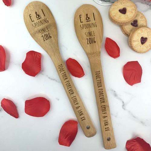 Set of 2 Personalised Spooning Since Wooden Spoons Mixing Spoon Valentines Gift - Picture 11 of 28