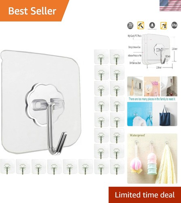#ad 24 Pack Self Adhesive Hooks Heavy Duty 33lb Max Transparent Waterproof S... $20.89