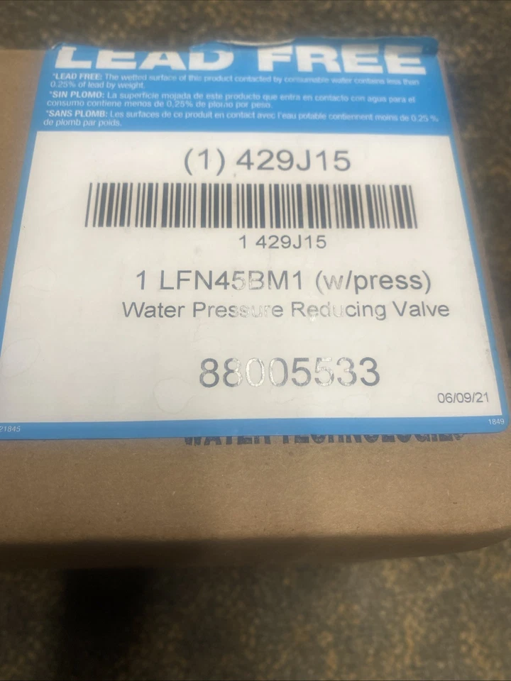Watts 1" Adjustable Water Pressure Reducing Valve LFN45B M1- PRO PRESS - NEW - Image 3 of 3