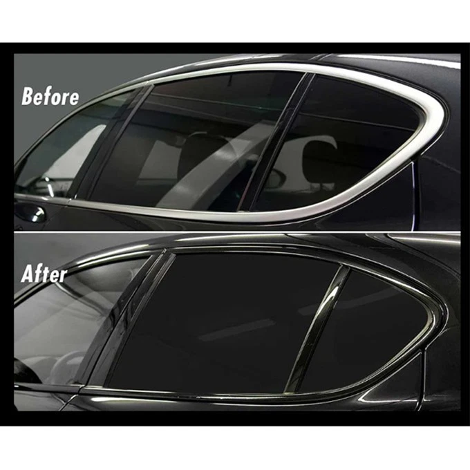 Black Vinyl Wrap For Blackout Chrome Delete-Trim W/ Air Release Glossy/Matte Foto 2 de 3