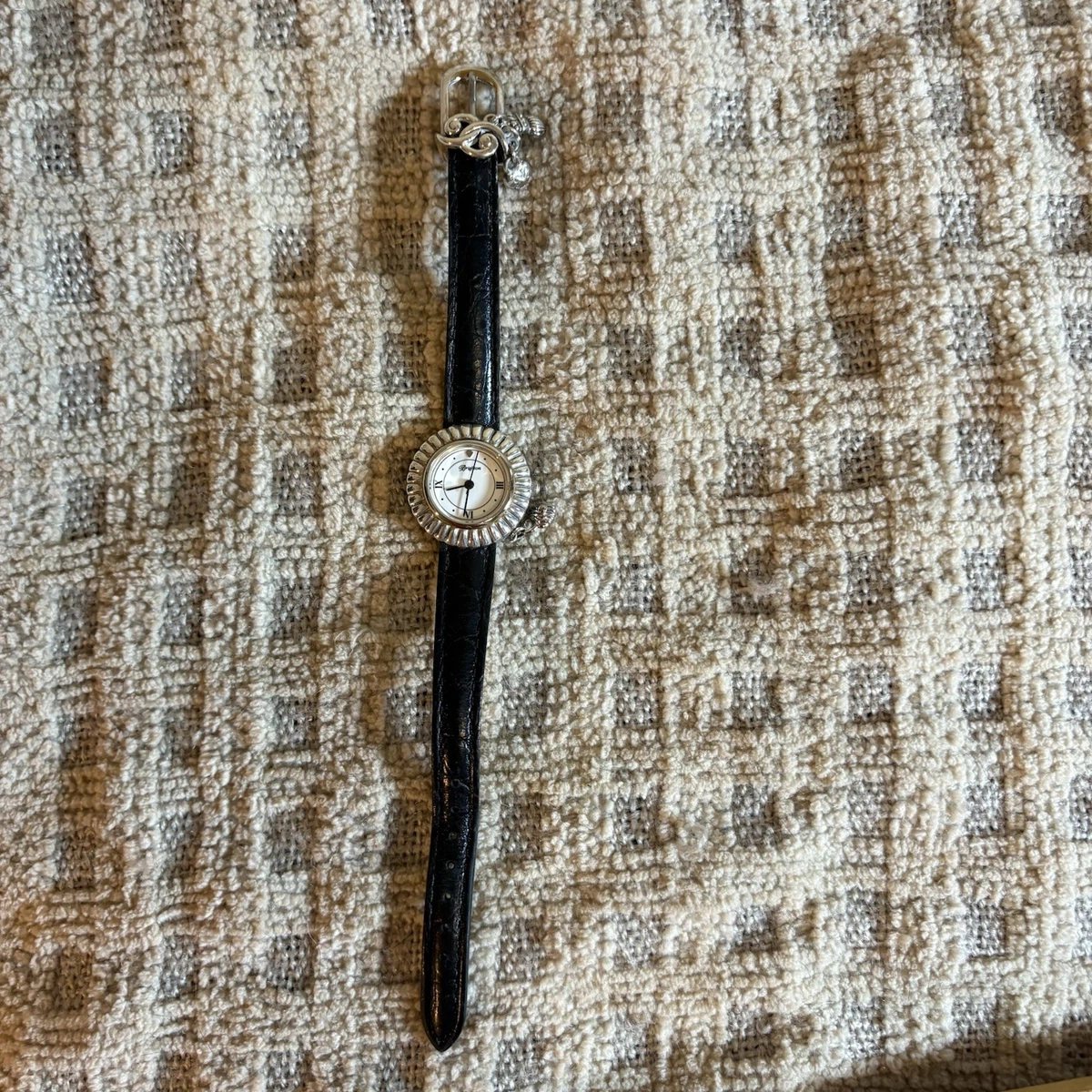 Brighton Cody Watch Reversible Black Leather Silver Gold 