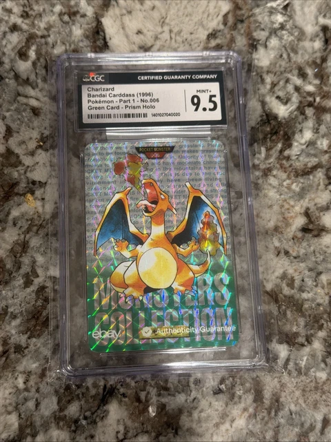 1996 POKEMON JAPANESE BANDAI CARDDASS VENDING #6 CHARIZARD- GREEN PRISM 9.5