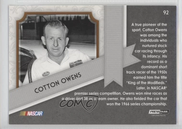 2012 Press Pass Fanfare Legends Silver /25 Cotton Owens #92 HOF - Image 2 of 2