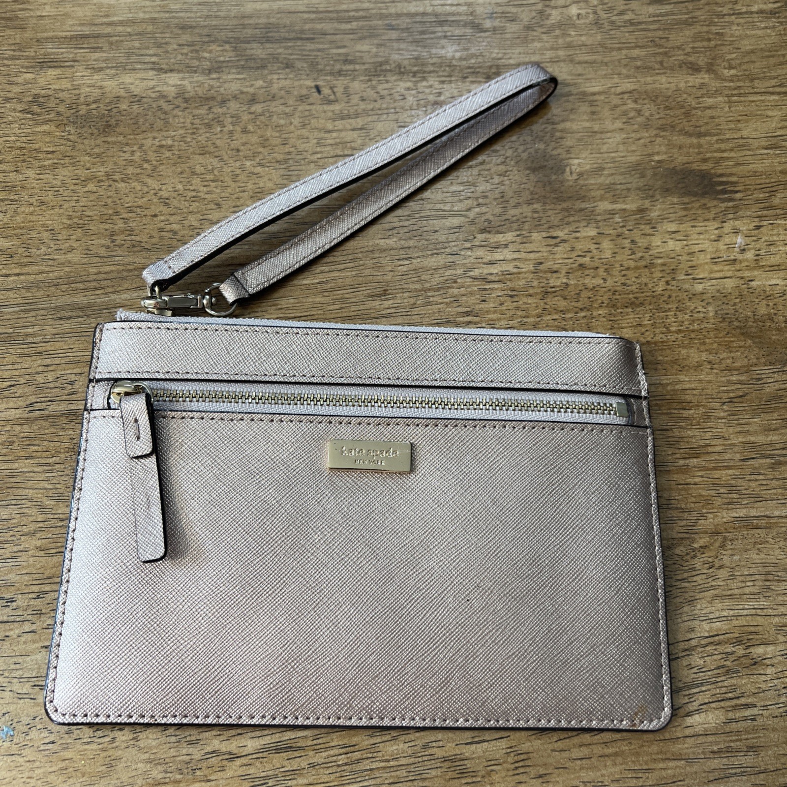 Kate Spade Laurel Way Tinie Slim Wristlet Wallet Rose Gold Metallic Flat thumbnail 5