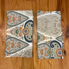 Pottery Barn 2 Euro Pillow Sham Covers Caesarea Paisley Orange Blue Beige Cotton
