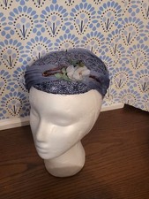 Vintage Womens Hat Fascinator Blue Floral Wedding Formal Hair Piece Flowers