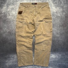Vintage Wrangler Riggs Double Knee Tan Cargo Work Pants Men's Size 38x32