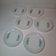 Vintage Fire King Bonnie Blue Flower SET OF 6 Milk Glass Saucer