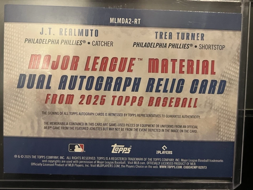 Topps 25 Update - Trea Turner (NL bat champ) J.T. Realmuto - Dual Auto Relic /30 - Image 4 of 4