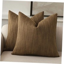 Set of 2 Decorative Textured Burlap Linen Throw 20" x 20" Pack of 2 Toffee