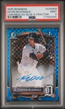 2025 Bowman Kevin McGonigle Chrome Auto Blue X-Fractor 1st #/150 Tigers PSA 9