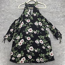 American Eagle Outfitters Dress Womens L Black Floral Shift Halter Cold Shoulder