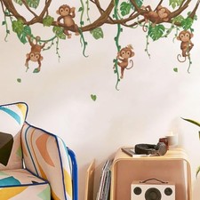 Jungle Monkey Palm Leaf Wall Decals Safari Animals Monkey Climbing Palm Vines