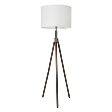 Litecraft Colson Wooden Tripod Floor Lamp With Satin White Shade - Dark Wood    