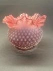 Fenton Cranberry Opalescent Hobnail Rose Bowl Vase – Ruffled Edge – Vintage