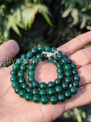 Men's Nephrite Jade Necklace 8mm Round Beads, Natural Dark Green Jade Choker