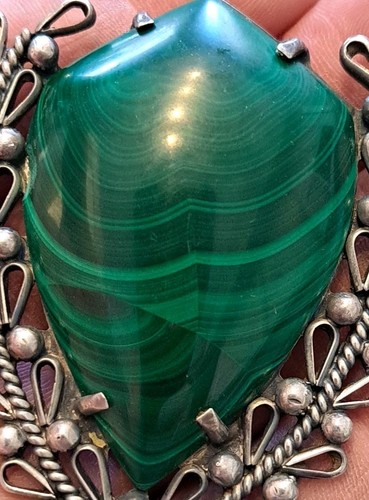 INDIANER NAVAJO Sterlingsilber natürlicher MALACHIT Bolokrawatte Handarbeit SCHÖN - Bild 10 von 11