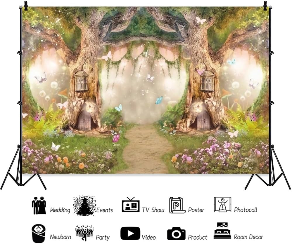 Yieldeer Fairytale Forest Backdrop 5x3ft Polyester Enchanted Green