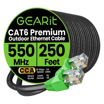 GEARit RJ45 Cat-6 Ethernet Patch Cable, 10Gpbs Transfer Speed, Gold-Plated Black