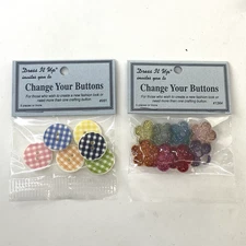 Dress It Up Buttons Lot #991 Gingham & #1364 Glitter Flowers Craft Embellish