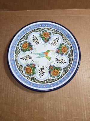 Plate Hand Painted Pottery Mexico Signed Arte Espinosa Floral & Hummingbird