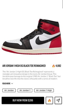 AIR JORDAN 1 HIGH OG BLACK TOE REIMAGINED SIZE 7Y-8.5W | eBay
