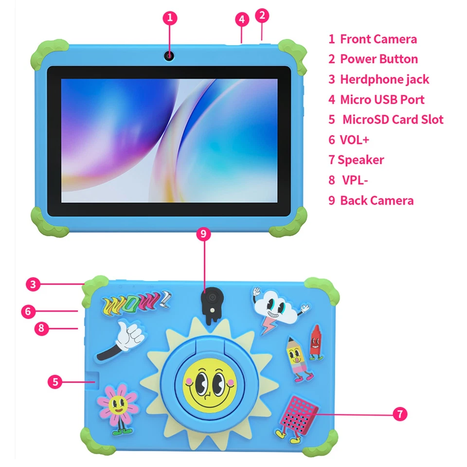 7in Tablet With Protective Case Stand 1GB 16GB 1024x600 HD Touch Screen Tablet - Bild 3 von 4