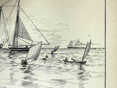 Halibut Fishery Dories Crew Trawls Schooner at Anchor 1887 Orig. Antique Print - Picture 6 of 15