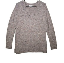 Loft Women's Pink/Gray Confetti Speckled V-Neck Knit Sweater Size Small Soft