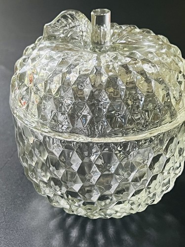 Bonbonnière vintage Jeanette verre taillé diamant pomme bibelot avec couvercle 5,5" T - Photo 12 sur 13