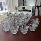 Vintage Anchor Hocking Arlington Punch Bowl Set With 8 Cups & Ladle