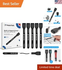 Magnetic Black Dry Erase Markers, 6 Count Fine Tip Whiteboard Markers with Er...