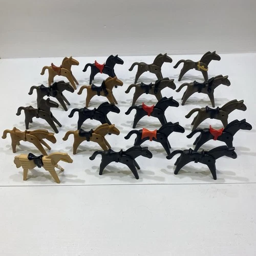 Vintage 1974 Geobra Playmobil Lot Of 19 Horses Brown Tan Black w/ Saddles