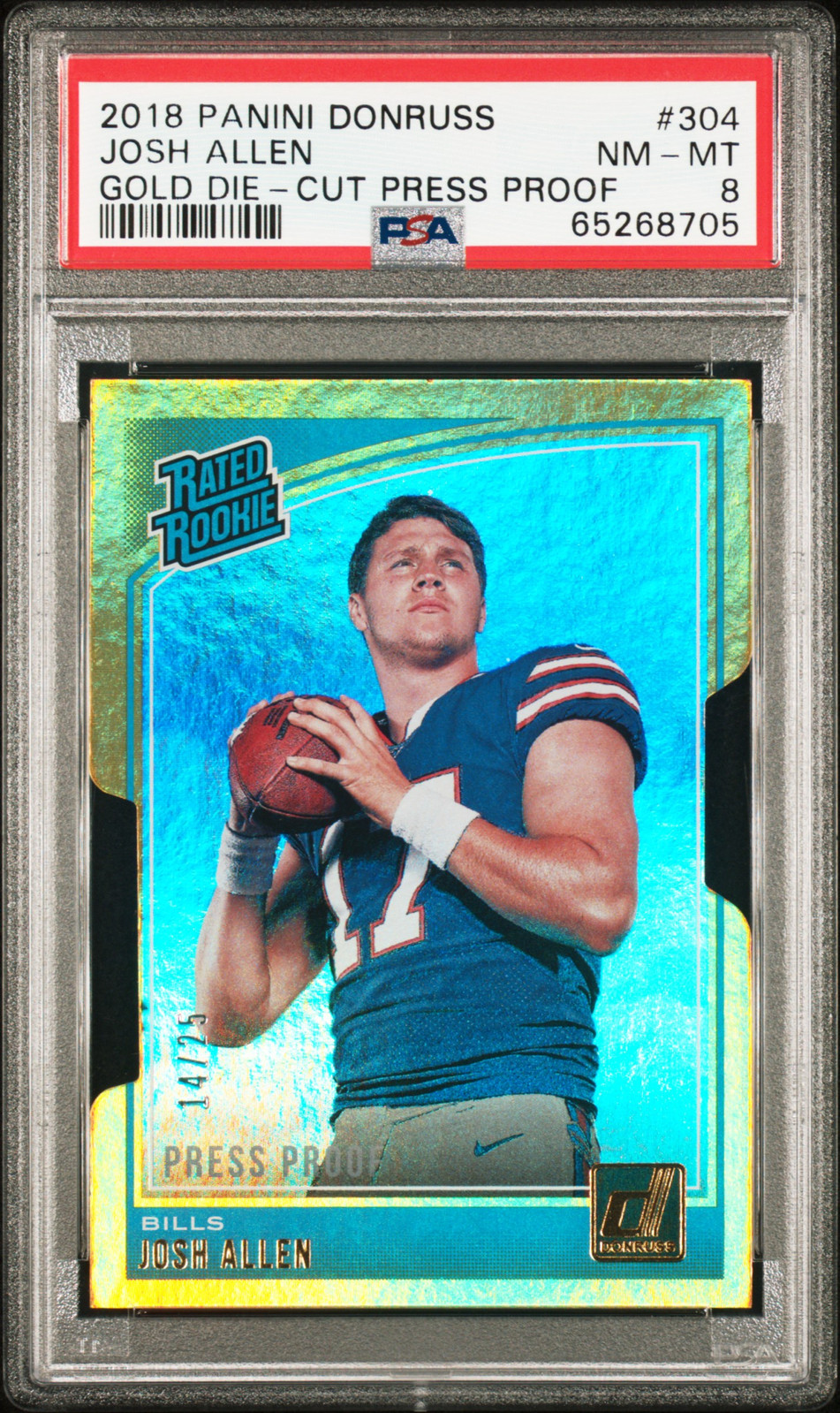 2018 PANINI DONRUSS GOLD DIE-CUT PRESS PROOF JOSH ALLEN ROOKIE RC 14/25 PSA 8