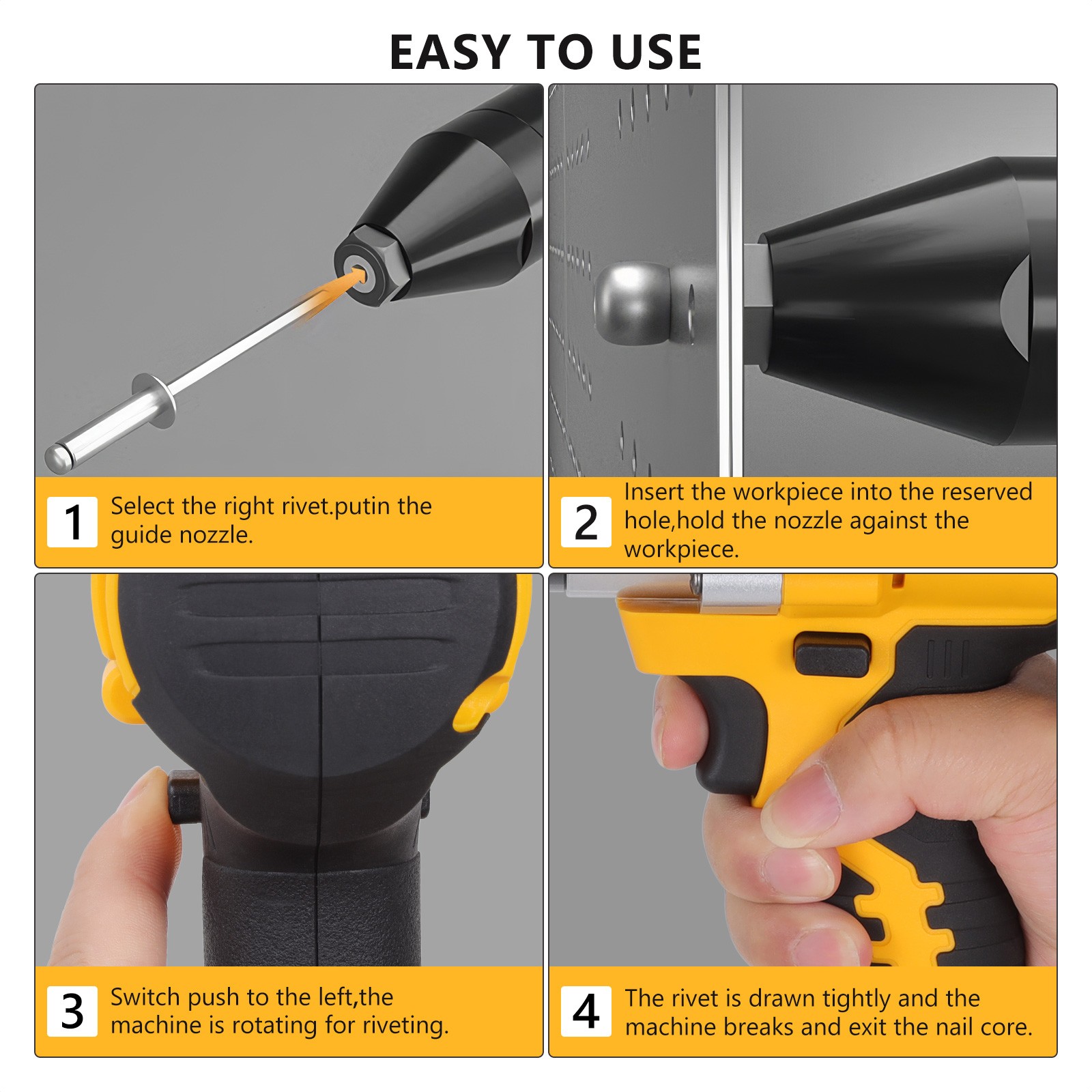 Brushless Cordless Rivet Gun Tool 1/8" 5/32" 3/16" For Dewalt 20V Battery