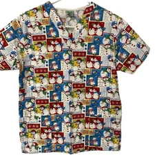 WS Gear Holiday Scrubs Shirt Women's Size Small Christmas Snowman