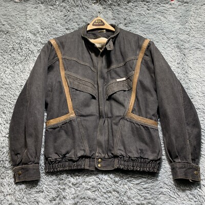 Gabrielle Johnny Velleno Bomber Jacket Motorcycle Harley Riding Denim Blk L VTG