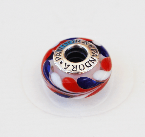 Genuine Pandora Red, White and Blue Glass Swirl Charm 790937 - retired - Picture 1 of 3