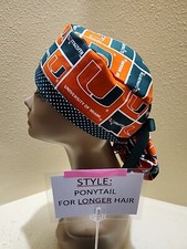 Miami Hurricanes University block Women's Ponytail Surgical Scrub Hat/Cap