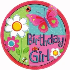 Garden Girl Butterfly Flower Ladybug Kids Birthday Party 7" Paper Dessert Plates