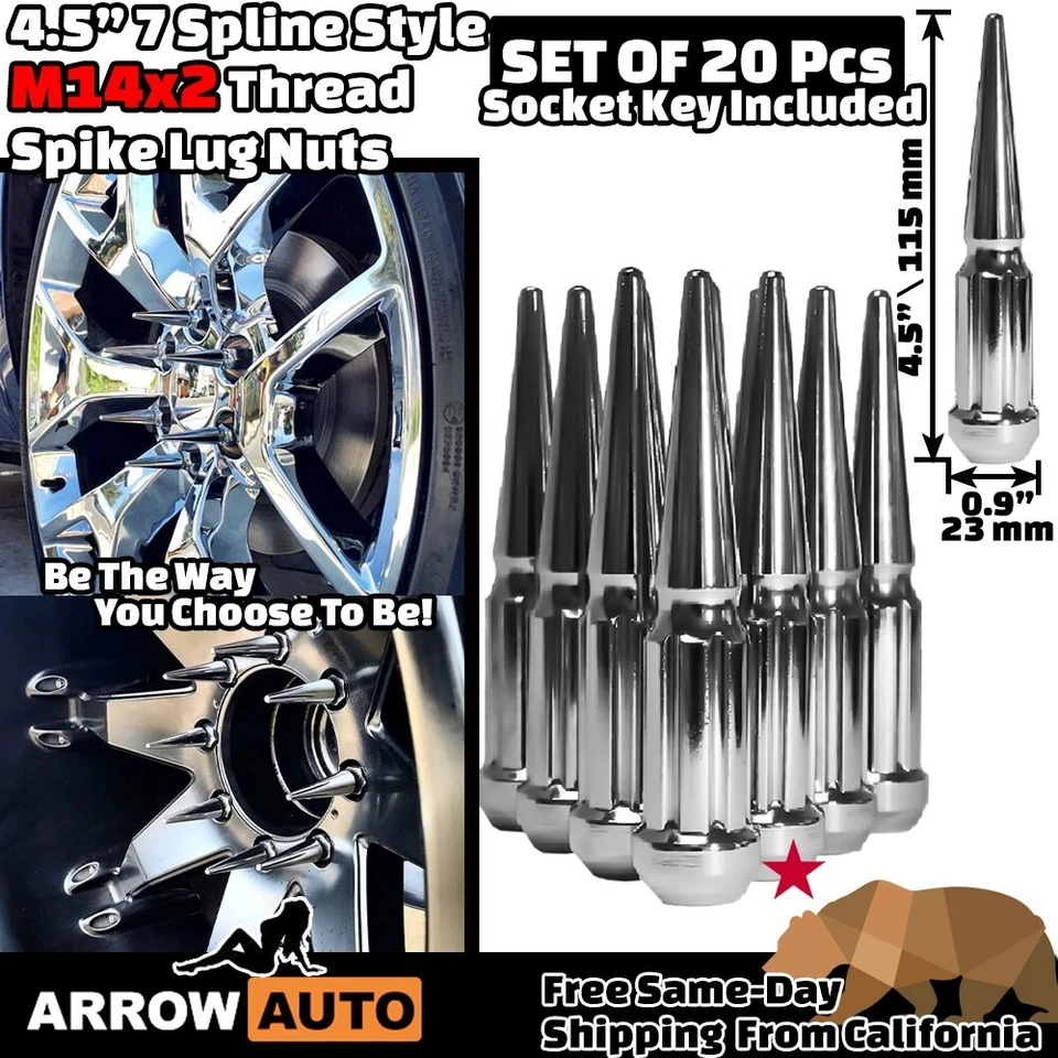 20x 4.5" Cromo M14x2 Spline Spike Tuerca y Llave Ajuste Aston Martin|F-150|Navegador Foto 2 de 4