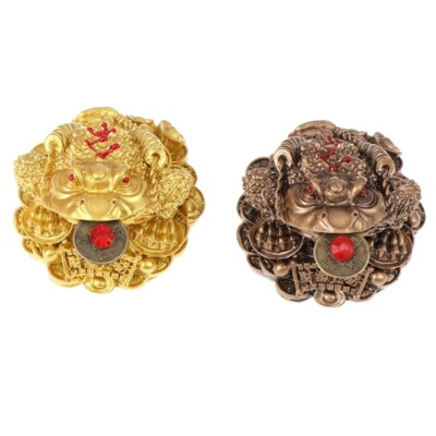 Feng Shui Money Toad Lucky Fortune Wealth Chinese Golden Frog Toad Coin Decor