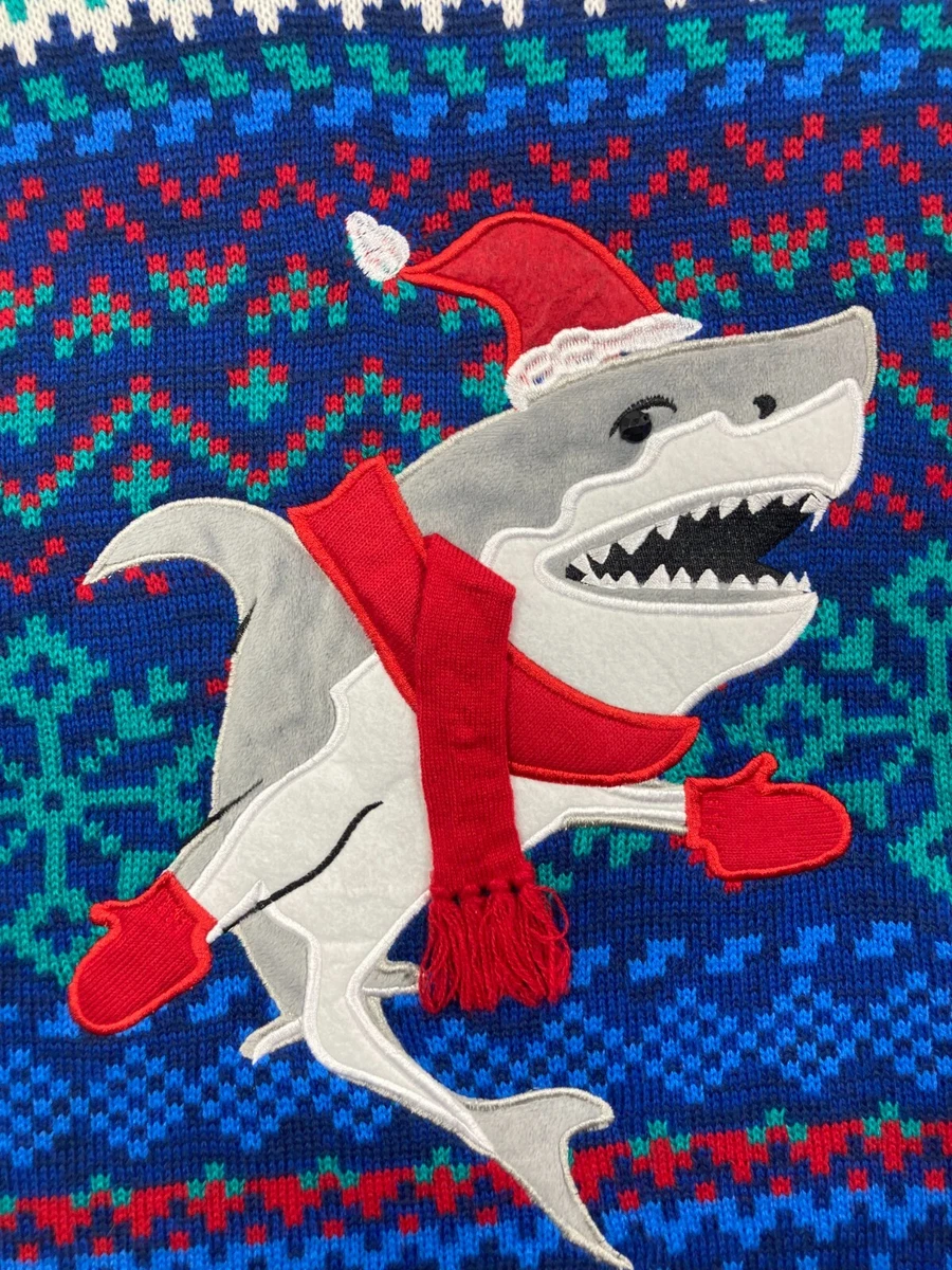 Blizzard Bay Mens Large Shark Sweater Ugly Christmas Shirt Winter Pullover  Blue | eBay