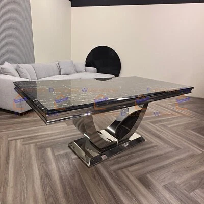Arial 180cm Dining Table Black & Gold Marble Top Chrome U Stand for 4/6/8 Seater - Image 1 of 4