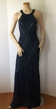 ADRIANNA PAPELL Stunning Heavily Embellished Midnight Blue Long Gown (Size 8)