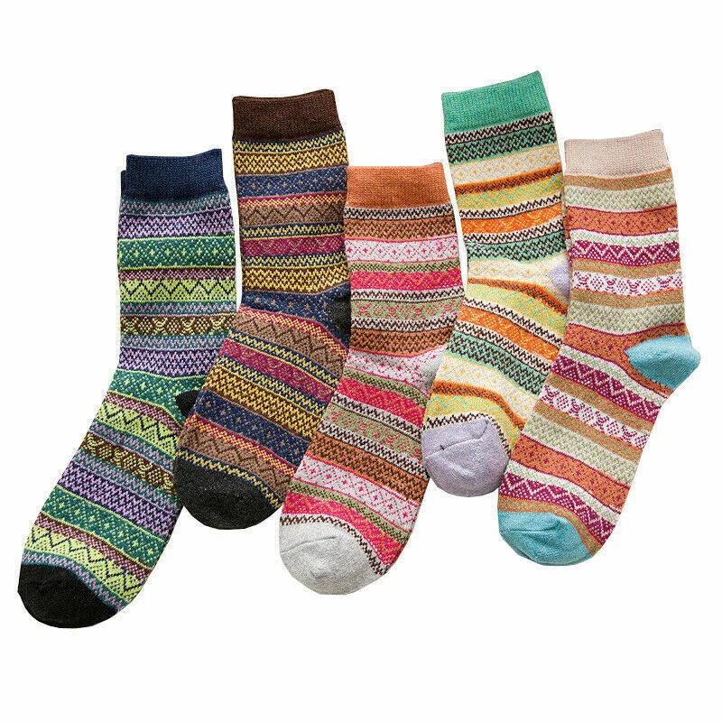 5 Pairs Womens Thick Socks Wool Thermal Warm Knitting Nordic Ladies Socks Winter - Image 2 of 4